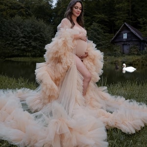 Flowing Tulle Gown for Maternity Photoshoots, Maternity dress, sheer maternity gown, maternity dress for photo shoot, tulle maternity gown