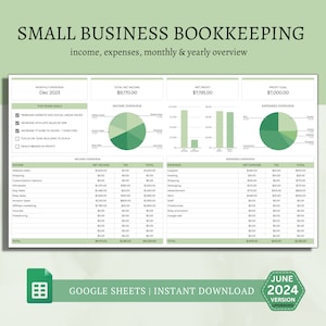 Sjabloon voor kleine bedrijven boekhouding: Google Spreadsheets inkomsten en uitgaven bijhouden (digitale download)