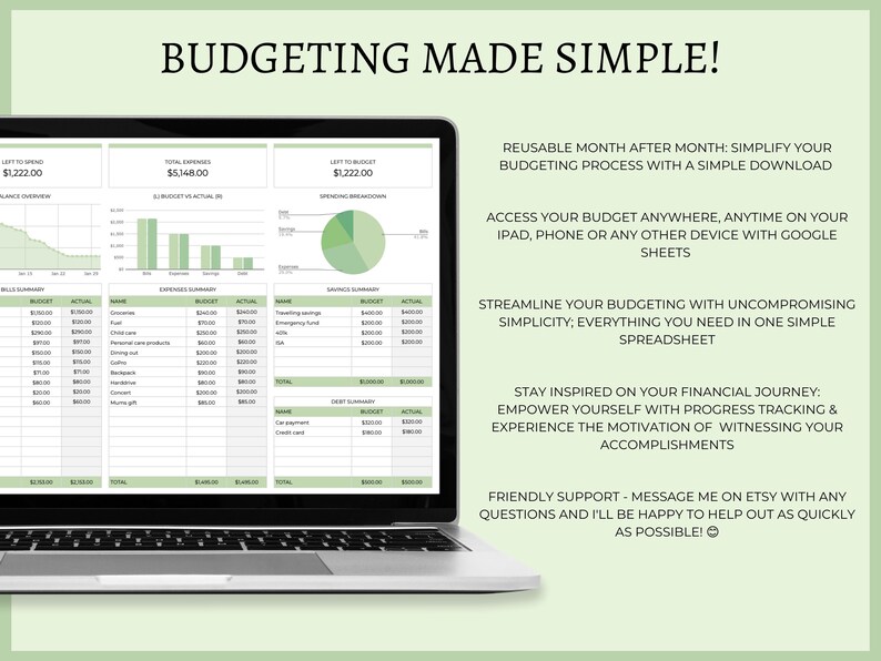 Monthly Budget Google Sheets Easy Google Sheets Monthly Budget Spreadsheet Monthly Budgeting