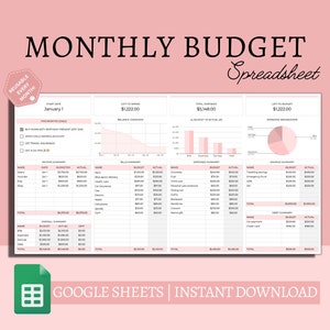 Easy Monthly Budget Spreadsheet: Financial Planner for Google Sheets (Digital Download)