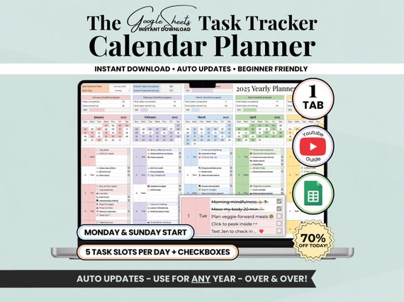 Googlesheets Calendar Planner Task Tracker Digital Calendar \ Planner Annual Yearly Month CalendarPlanner Digitized Habit Calendarplanner