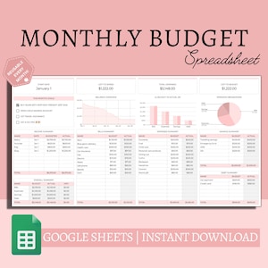 Monthly Budget Spreadsheet: Google Sheets Budget Planner (Digital Download)