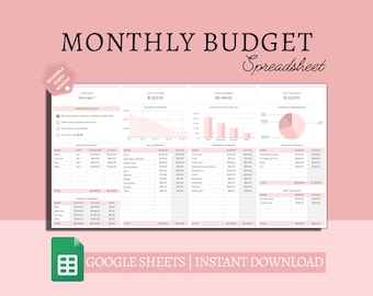 Monthly Budget Spreadsheet: Google Sheets Budget Planner (Digital Download)