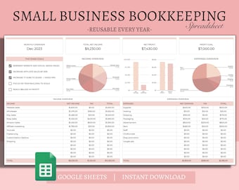 Plantilla de hoja de cálculo de contabilidad para pequeñas empresas Google Sheets, plantilla de contabilidad fácil, rastreador de ingresos y gastos, rastreador financiero