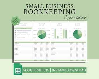 Small Business Bookkeeping Spreadsheet Template Google Sheets, Easy Bookkeeping Template, Income & Expenses Tracker, Financial Tracker