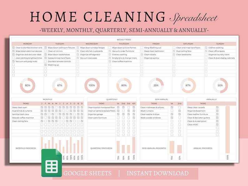Home Cleaning Schedule Spreadsheet: Google Sheets Tracker (digital ...
