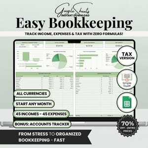 Google Spreadsheets-boekhoudsjabloon voor kleine bedrijven Easy Income Tracker | Uitgaventracker | Boekhoudspreadsheet Google Spreadsheets jaarrekeningen
