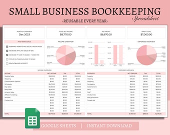 Small Business Bookkeeping Spreadsheet Template Google Sheets, Easy Bookkeeping Template, Income & Expenses Tracker, Financial Tracker