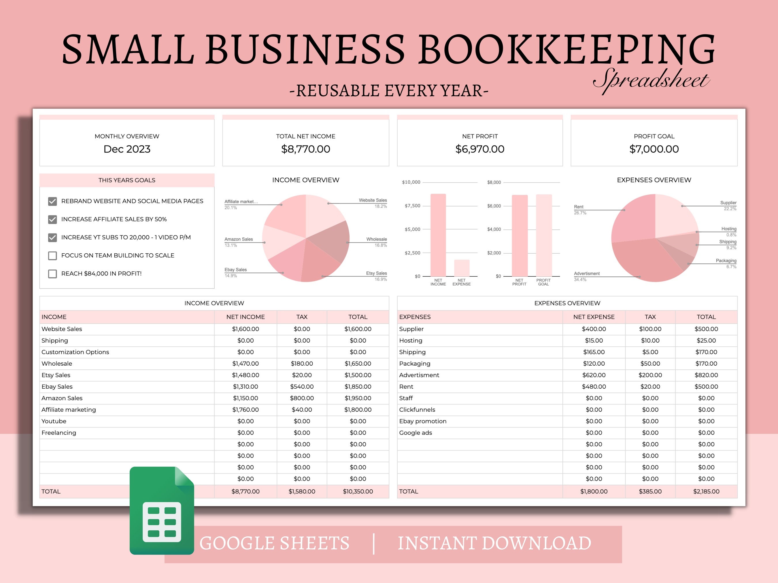 Small Business Bookkeeping Spreadsheet Template Google Sheets, Easy