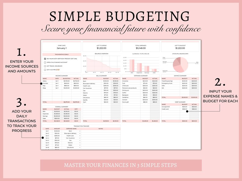 Monthly Budget Google Sheets Easy Google Sheets Monthly Budget Spreadsheet Monthly Budgeting