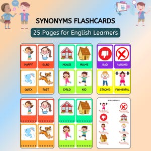 Synonym Flashcards for Vocabulary Learning Gift for Kids English Vocabulary Learning Digital Printable PDF