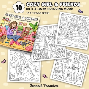 Cozy Girl & Friends Coloring Pages | Set Three 10 pages | Instant Download PDF