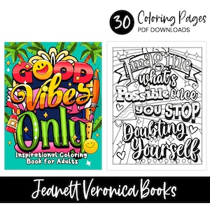 Apenas boas vibrações | Desenhos para colorir de citações inspiradoras | 30 páginas para colorir digitais | Download instantâneo de PDF