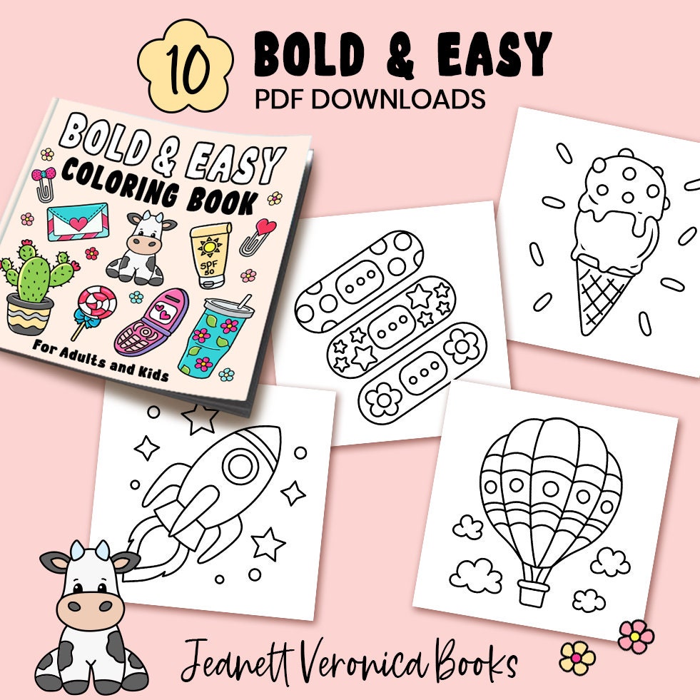 Bold & Easy Coloring Pages Set Four 10 Pages Instant Download PDF Etsy