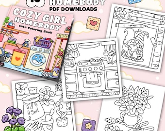 Gemütliche Mädchen Homebody Malvorlagen | Set Zwei 10 Seiten | Sofort Download PDF
