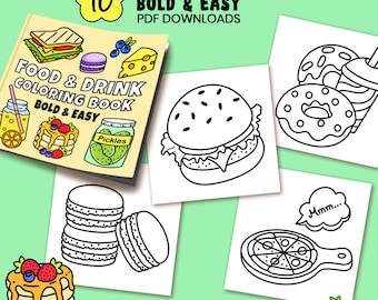 Food and Drink Coloring Pages | Set one 10 pages | Instant Download PDF