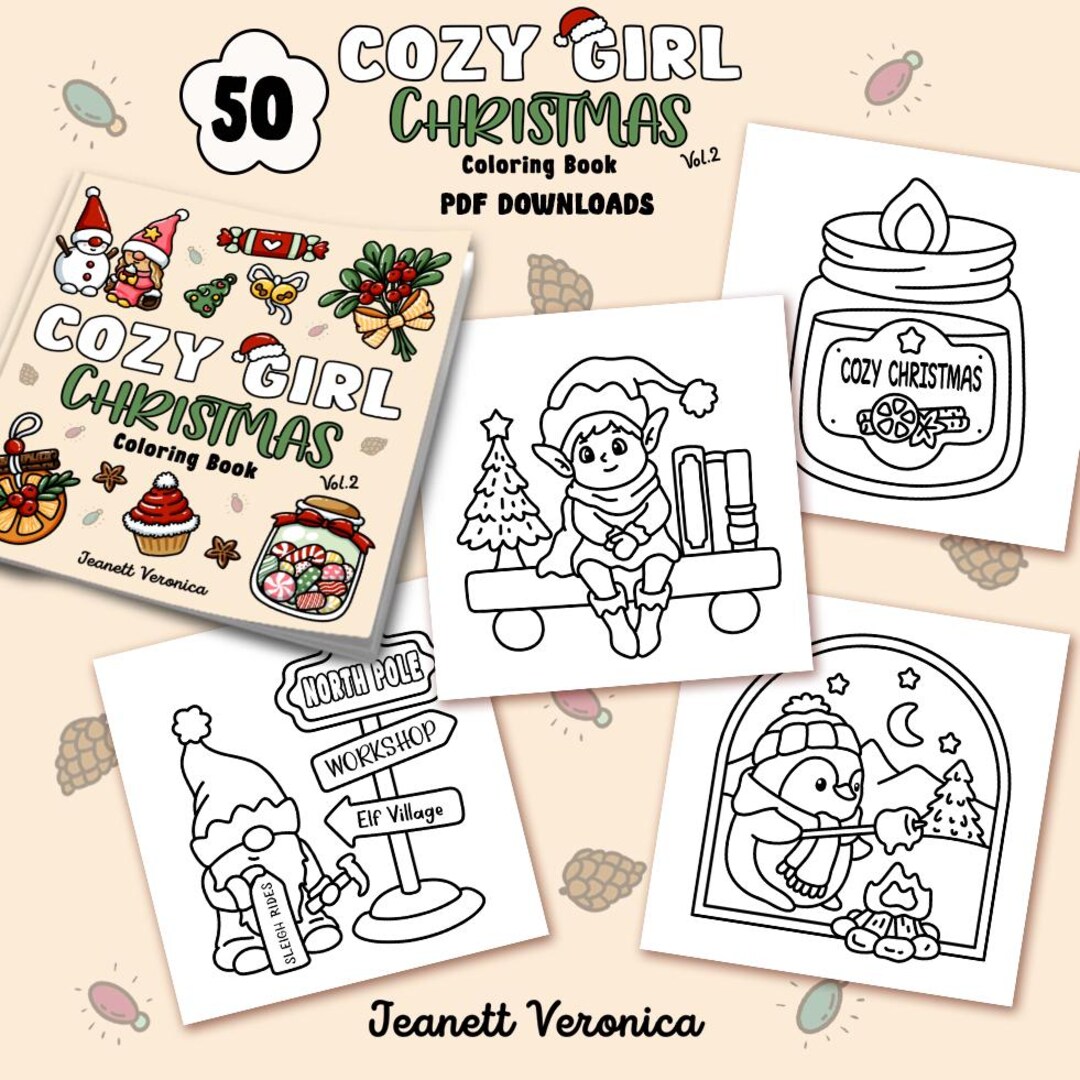 Cozy Girl Christmas Vol 2. Coloring Pages | 50 Pages | Instant Download ...