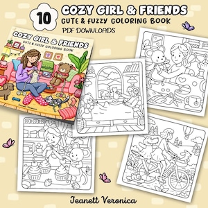 Cozy Girl & Friends Coloring Pages | Set One 10 pages | Instant Download PDF