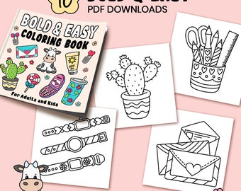 Bold & Easy Coloring Pages | Set Five 10 pages | Instant Download PDF