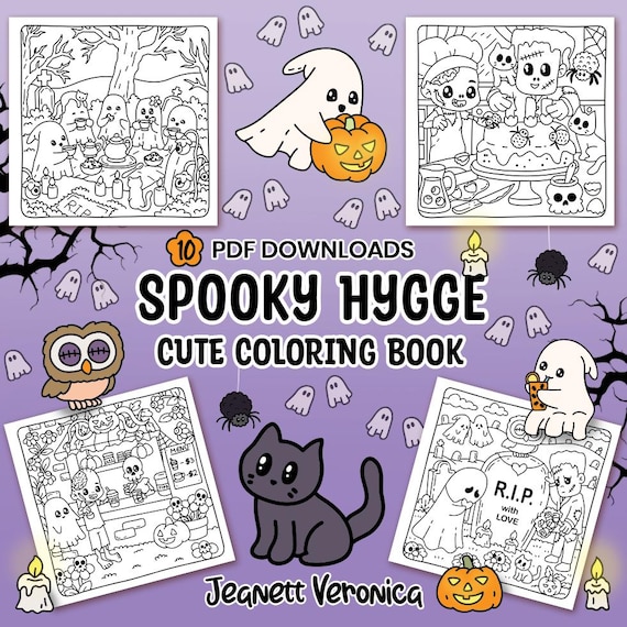 Spooky Hygge Halloween Coloring Pages | PDF Designs (10 Downloads)