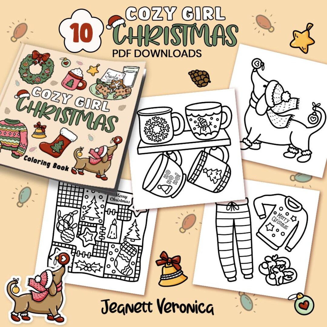 Cozy Girl Christmas Coloring Pages | Set Four 10 Pages | Instant ...
