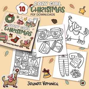 Cozy Girl Christmas Coloring Pages | Set Four 10 pages | Instant Download PDF