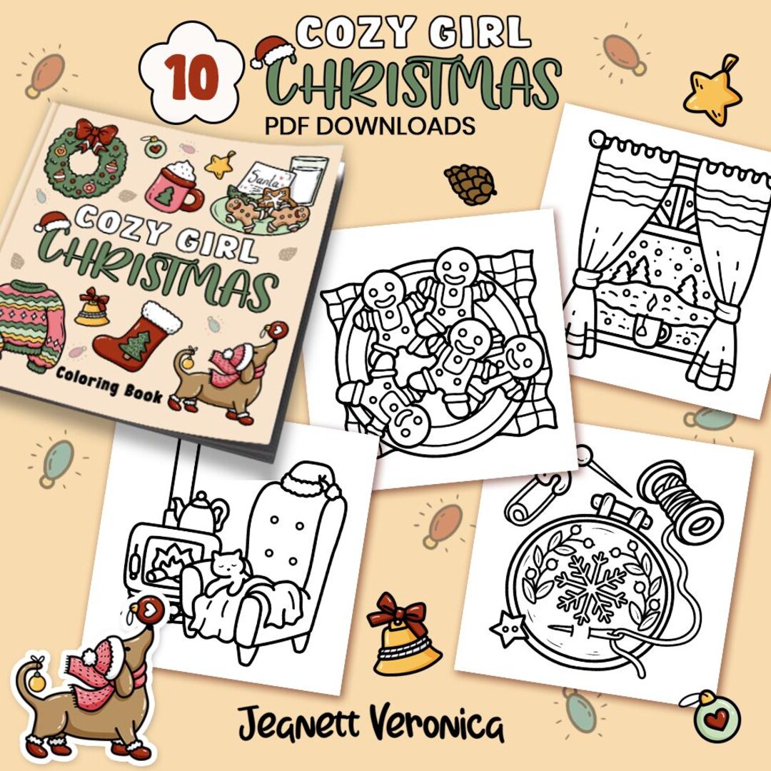 Cozy Girl Christmas Coloring Pages | Set One 10 Pages | Instant ...