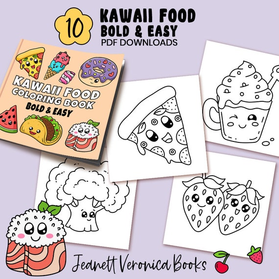 Kawaii Food Coloring Pages | Set One 10 pages | Instant Download PDF