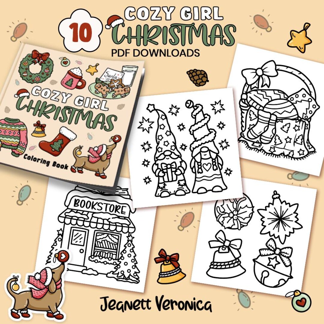 Cozy Girl Christmas Coloring Pages | Set Five 10 Pages | Instant ...
