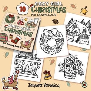 Cozy Girl Christmas Coloring Pages | Set Three 10 pages | Instant Download PDF