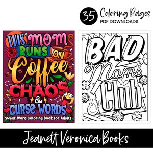 This Mom Runs on Coffee, Chaos & Curse Words | Swear Word Coloring Book | 35 Digital Coloring Pages | Instant Download PDF