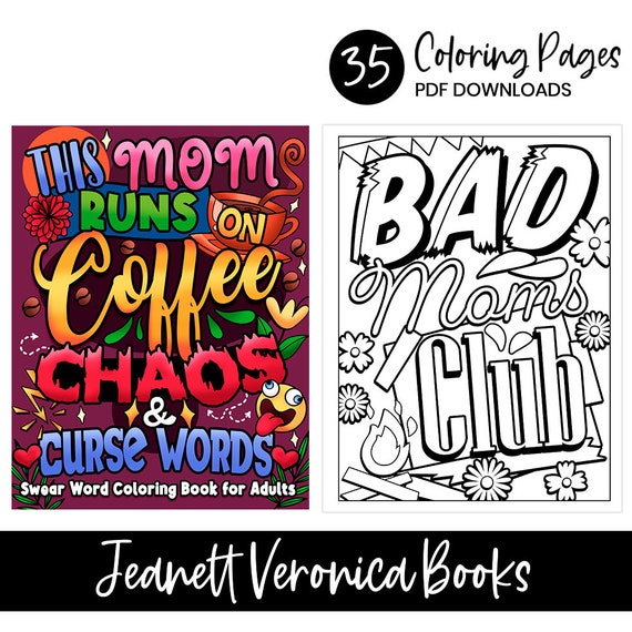 This Mom Runs on Coffee, Chaos & Curse Words Swear Word Coloring Book 35  Digital Coloring Pages Instant Download PDF 