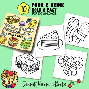 Food and Drink Coloring Pages | Set Four 10 pages + Bonus | Instant Download PDF