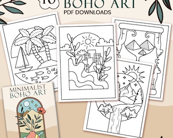Boho Coloring Pages: Minimalist Line Art Designs (PDF Download)