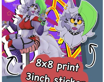 Lámina y pegatina de Roxxane Wolf (inspiradas en FNAF Security Breach)