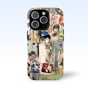 Funda de teléfono con collage y tablero de estado de ánimo japonés, para iPhone 16 Pro, 15, 14, 13 y 12 Plus Max, Samsung Galaxy S24, S23 y S22 Plus Ultra, funda de estética preppy.