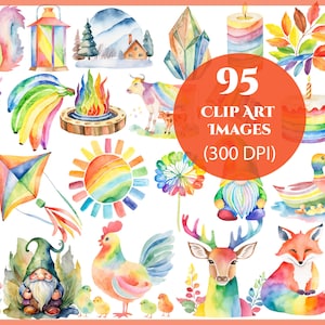 Conjunto de clipart extra grande de 300 DPI inspirado em Waldorf - 60 imagens requintadas de arco-íris Waldorf Steiner - download digital