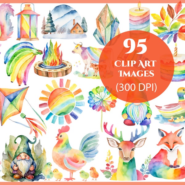 Extra Large 300 DPI Waldorf Inspired Clip Art Set - 60 Exquisite Rainbow Waldorf Steiner Images - Digital Download