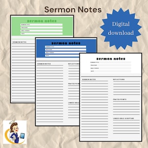 Printable Sermon Note Template, Digital Sermon Note PDF, Template Sermon, Sermon Notes Printable, Church Service Notes, Sermon Journal
