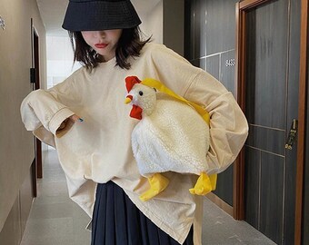 Chicken Shape Bag Zipper Crossbody Purse for Women Soft Fleece