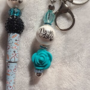 Nurse printed Teal keychain pen matching set