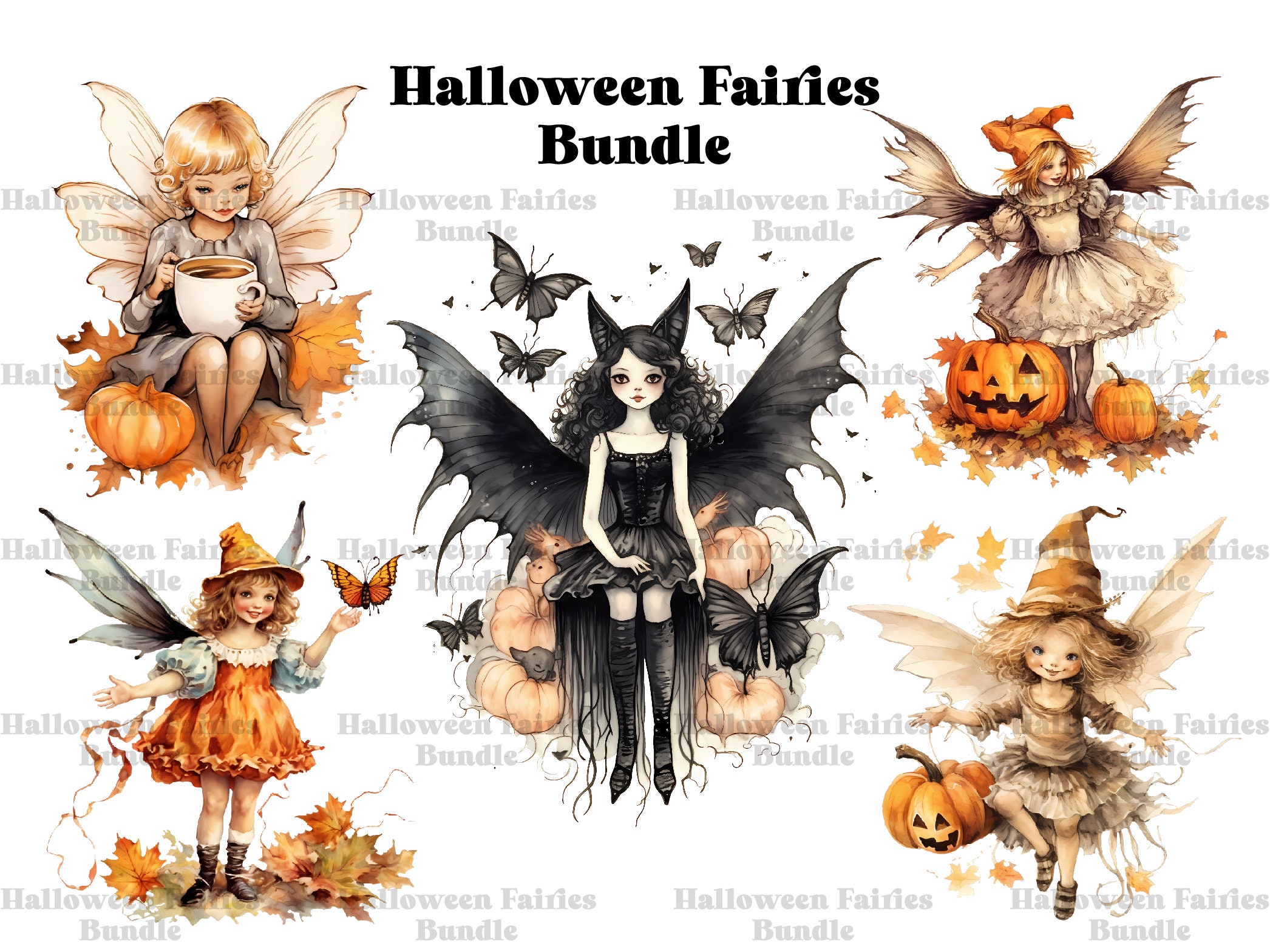 Halloween Fairy Clipart Bundle 13 Fairies PNG Digital - Etsy