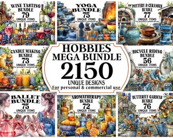 MEGA Hobbies & Craft Clipart Bundle - 2150 Activity Watercolor PNGs - Digital Download for Nursery Decor, Baby Shower Invitations