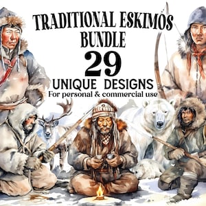 Eskimo Clipart Bundle - 29 Watercolor Eskimo PNGs - Digital Download for Artic Decor, Baby Shower Invitations, DYI Project - Commercial Use