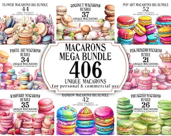 Macaron Mega Bundle – 406 Macarons als Aquarell-PNGs – Ultimative Macarons-ClipArt-Sammlung für Dekoration, DIY-Scrapbooking, Einladungen