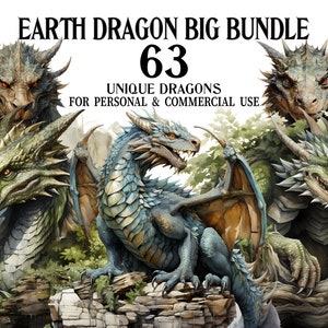 Earth Dragon Clipart Bundle - 36 Dragons PNGs - Digital Download for DYI, Scrapbook, Invitations, Decor - Clip Art for Commercial Use