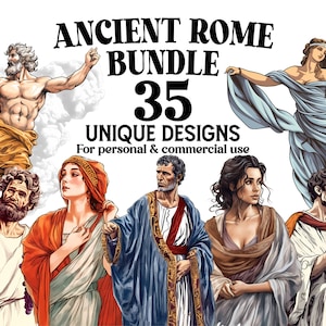 Ancient Rome Clipart Bundle - 35 Watercolor Ancient Rome PNGs - Digital Download for Romans Decor, Baby Shower Invitations, DYI Project