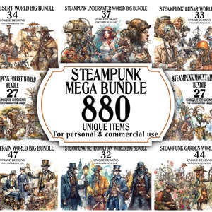MEGA Steampunk Bundle Clipart - 880 High Quality Digital Victorian Art PNGs - Clip Art for Decor, DIY Projects, Scrapbooking, Invitations