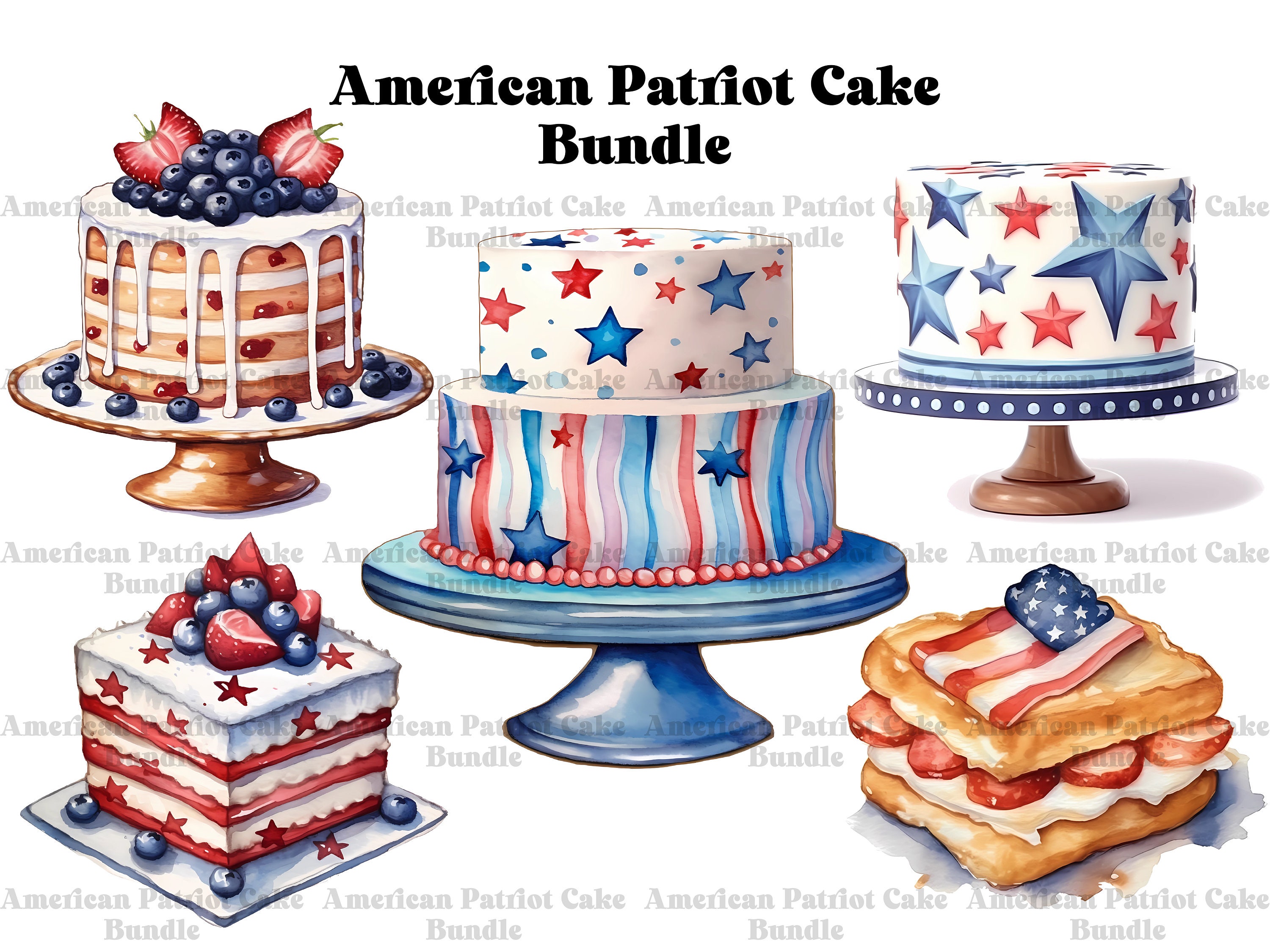 American Cake Clipart Bundle - 43 Patriot Birthday Celebration Cake PNG ...