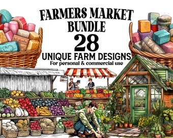 Farmers Market Clipart Bundle - 28 Farm Market PNGs - Digital Download for Farmer Decor, Tumbler Wrap, Junk Journals, DIY Projects